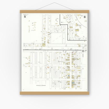 Old map wall art mockup — magnetic wood frame on white wall — Sanborn Fire Insurance Map from Borger, Hutchinson County, Texas (1933), Sheet #0008
