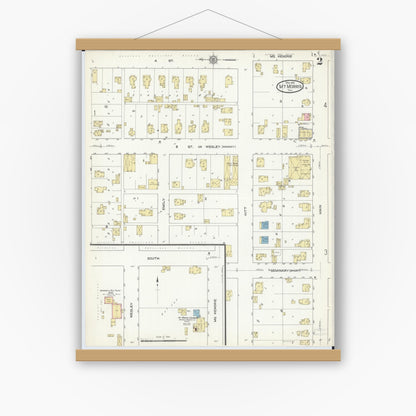 Old map wall art mockup — magnetic wood frame on white wall — Sanborn Fire Insurance Map from Mount Morris, Ogle County, Illinois (1912), Sheet #0002