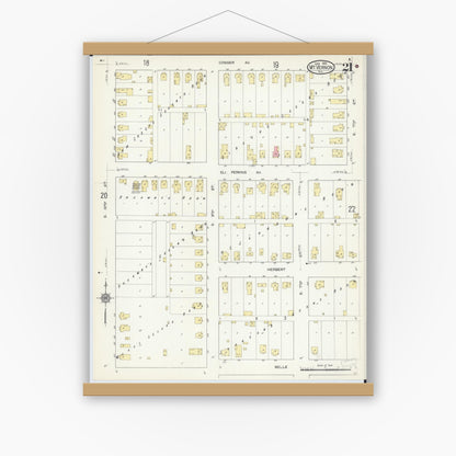 Old map wall art mockup — magnetic wood frame on white wall — Sanborn Fire Insurance Map from Mount Vernon, Jefferson County, Illinois (1913), Sheet #0021