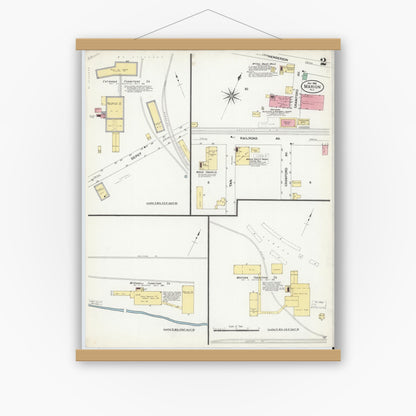 Old map wall art mockup — magnetic wood frame on white wall — Sanborn Fire Insurance Map from Marion, Mcdowell County, North Carolina (1908), Sheet #0002