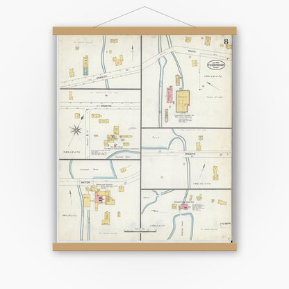 Old map wall art mockup — magnetic wood frame on white wall — Sanborn Fire Insurance Map from Foxboro, Norfolk County, Massachusetts (1903), Sheet #0008