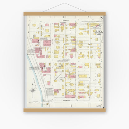 Old map wall art mockup — magnetic wood frame on white wall — Sanborn Fire Insurance Map from Tell City, Perry County, Indiana (1898), Sheet #0005