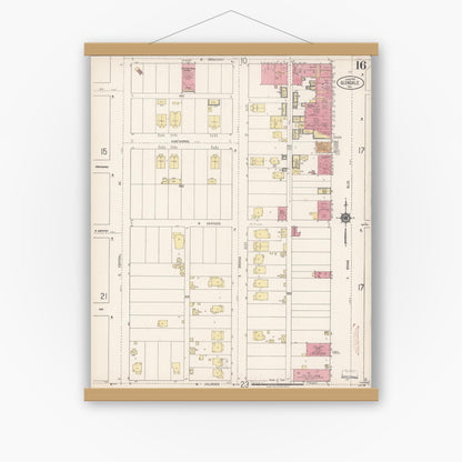 Old map wall art mockup — magnetic wood frame on white wall — Sanborn Fire Insurance Map from Glendale, Los Angeles County, California (1919), Sheet #0016