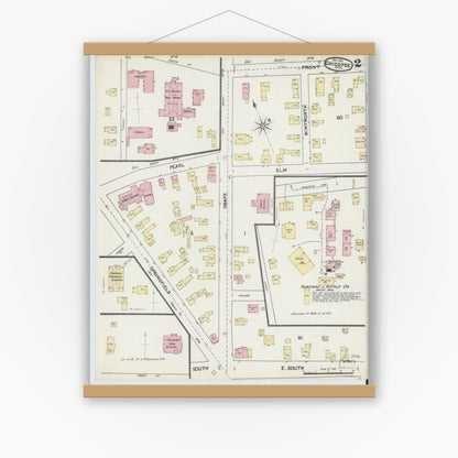 Old map wall art mockup — magnetic wood frame on white wall — Sanborn Fire Insurance Map from Chicopee, Hampden County, Massachusetts (1891) - Complete Map Set
