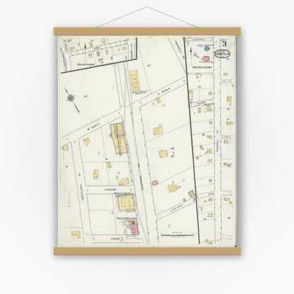 Old map wall art mockup — magnetic wood frame on white wall — Sanborn Fire Insurance Map from Umatilla, Lake County, Florida (1920), Sheet #0003