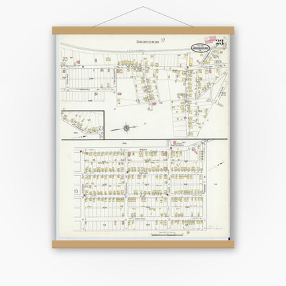 Old map wall art mockup — magnetic wood frame on white wall — Sanborn Fire Insurance Map from Greensburg, Westmoreland County, Pennsylvania (1915), Sheet #0023