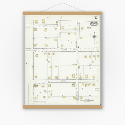 Old map wall art mockup — magnetic wood frame on white wall — Sanborn Fire Insurance Map from Grand Prairie, Dallas County, Texas (1920), Sheet #0005