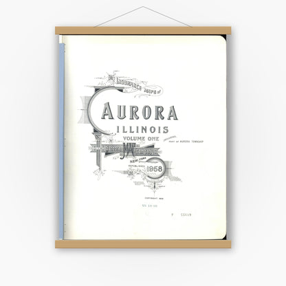 Old map wall art mockup — magnetic wood frame on white wall — Sanborn Fire Insurance Map from Aurora, Kane County, Illinois (1958) - Complete Map Set