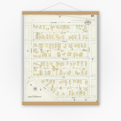 Old map wall art mockup — magnetic wood frame on white wall — Sanborn Fire Insurance Map from Dunkirk, Chautauqua County, New York (1898), Sheet #0019