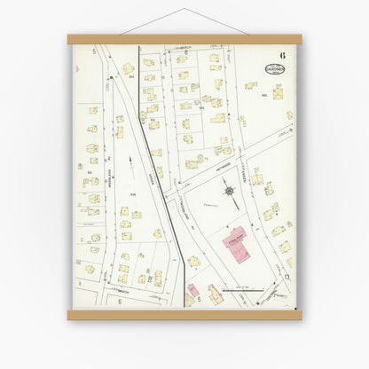 Old map wall art mockup — magnetic wood frame on white wall — Sanborn Fire Insurance Map from Gardner, Worcester County, Massachusetts (1914), Sheet #0006