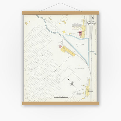 Old map wall art mockup — magnetic wood frame on white wall — Sanborn Fire Insurance Map from Grand Rapids, Wood County, Wisconsin (1902), Sheet #0010
