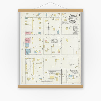 Old map wall art mockup — magnetic wood frame on white wall — Sanborn Fire Insurance Map from Comanche, Comanche County, Texas (1896) - Complete Map Set