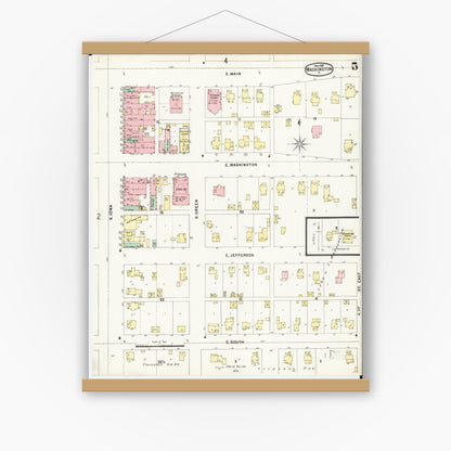 Old map wall art mockup — magnetic wood frame on white wall — Sanborn Fire Insurance Map from Washington, Washington County, Iowa (1897), Sheet #0005