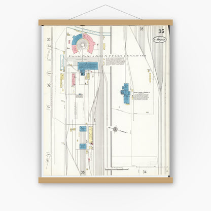 Old map wall art mockup — magnetic wood frame on white wall — Sanborn Fire Insurance Map from Fort Madison, Lee County, Iowa (1913), Sheet #0035