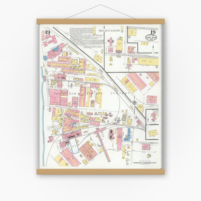 Old map wall art mockup — magnetic wood frame on white wall — Sanborn Fire Insurance Map from Midland, Midland County, Michigan (1926), Sheet #0019
