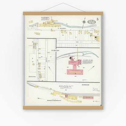 Old map wall art mockup — magnetic wood frame on white wall — Sanborn Fire Insurance Map from Mauch Chunk, Carbon County, Pennsylvania (1915), Sheet #0005