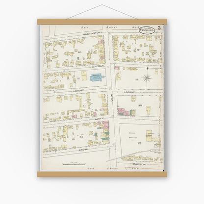 Old map wall art mockup — magnetic wood frame on white wall — Sanborn Fire Insurance Map from Flushing, Queens County, New York (1886), Sheet #0005