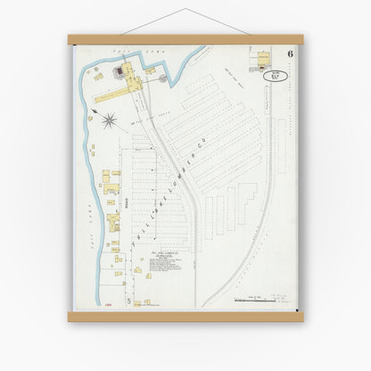 Old map wall art mockup — magnetic wood frame on white wall — Sanborn Fire Insurance Map from Ely, Saint Louis County, Minnesota (1900), Sheet #0006