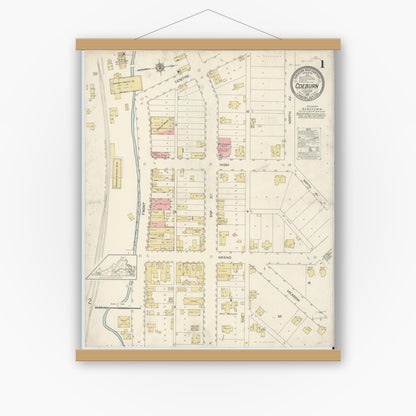 Old map wall art mockup — magnetic wood frame on white wall — Sanborn Fire Insurance Map from Coeburn, Wise County, Virginia (1913), Sheet #0001