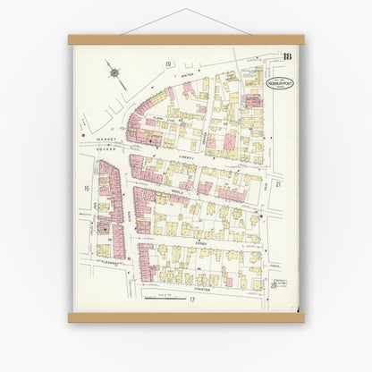 Old map wall art mockup — magnetic wood frame on white wall — Sanborn Fire Insurance Map from Newburyport, Essex County, Massachusetts (1914), Sheet #0018