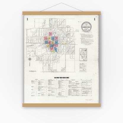 Old map wall art mockup — magnetic wood frame on white wall — Sanborn Fire Insurance Map from Downers Grove, Dupage County, Illinois (1927) - Complete Map Set