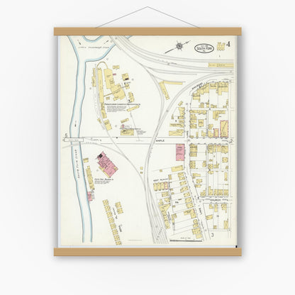 Old map wall art mockup — magnetic wood frame on white wall — Sanborn Fire Insurance Map from South Fork, Cambria County, Pennsylvania (1916), Sheet #0004