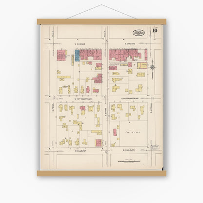 Old map wall art mockup — magnetic wood frame on white wall — Sanborn Fire Insurance Map from Tecumseh, Lenawee County, Michigan (1922), Sheet #0010