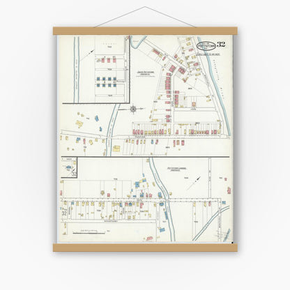 Old map wall art mockup — magnetic wood frame on white wall — Sanborn Fire Insurance Map from Pottstown, Montgomery County, Pennsylvania (1916), Sheet #0032