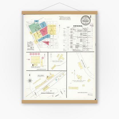 Old map wall art mockup — magnetic wood frame on white wall — Sanborn Fire Insurance Map from Audubon, Audubon County, Iowa (1908) â€” Complete Set