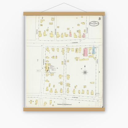 Old map wall art mockup — magnetic wood frame on white wall — Sanborn Fire Insurance Map from Fayetteville, Onondaga County, New York (1896), Sheet #0003