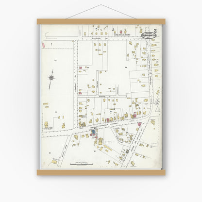 Old map wall art mockup — magnetic wood frame on white wall — Sanborn Fire Insurance Map from Bridgehampton, Suffolk County, New York (1920), Sheet #0002