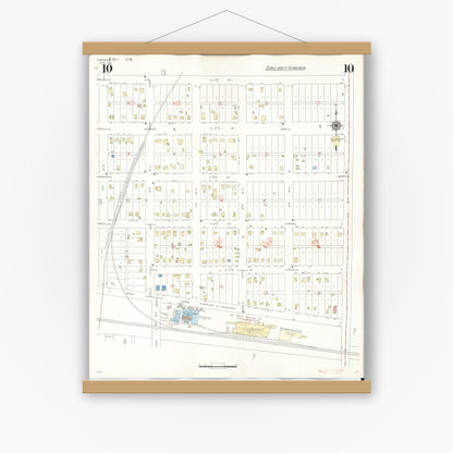Old map wall art mockup — magnetic wood frame on white wall — Sanborn Fire Insurance Map from Spencer, Clay County, Iowa (1946), Sheet #0010
