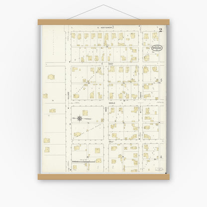 Old map wall art mockup — magnetic wood frame on white wall — Sanborn Fire Insurance Map from Spencer, Owen County, Indiana (1912), Sheet #0002
