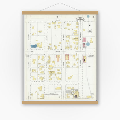 Old map wall art mockup — magnetic wood frame on white wall — Sanborn Fire Insurance Map from Fernandina, Nassau County, Florida (1909), Sheet #0007