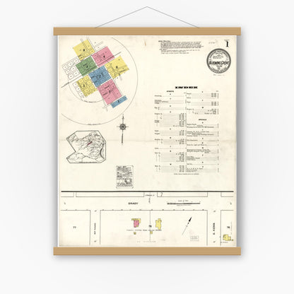 Old map wall art mockup — magnetic wood frame on white wall — Sanborn Fire Insurance Map from Blooming Grove, Navarro County, Texas (1921), Sheet #0001
