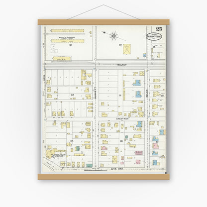 Old map wall art mockup — magnetic wood frame on white wall — Sanborn Fire Insurance Map from San Antonio, Bexar County, Texas (1892), Sheet #0025