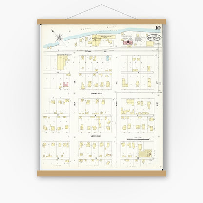 Old map wall art mockup — magnetic wood frame on white wall — Sanborn Fire Insurance Map from Waterloo, Black Hawk County, Iowa (1897), Sheet #0010