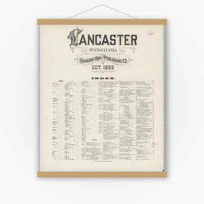 Old map wall art mockup — magnetic wood frame on white wall — Sanborn Fire Insurance Map from Lancaster, Lancaster County, Pennsylvania (1888), Sheet #0001