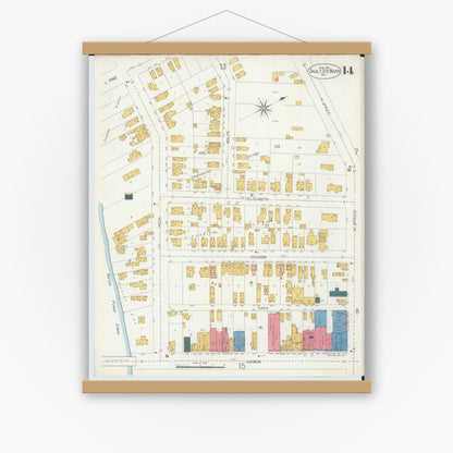 Old map wall art mockup — magnetic wood frame on white wall — Sanborn Fire Insurance Map from Sault Sainte Marie, Chippewa County, Michigan (1906), Sheet #0014