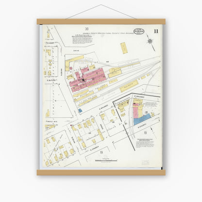 Old map wall art mockup — magnetic wood frame on white wall — Sanborn Fire Insurance Map from Adrian, Lenawee County, Michigan (1916), Sheet #0011