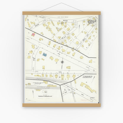 Old map wall art mockup — magnetic wood frame on white wall — Sanborn Fire Insurance Map from Concord, Middlesex County, Massachusetts (1909), Sheet #0002