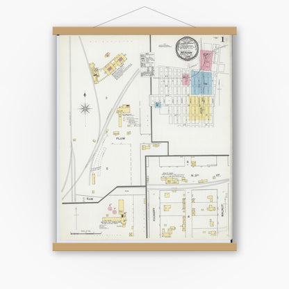 Old map wall art mockup — magnetic wood frame on white wall — Sanborn Fire Insurance Map from Wenona, Marshall County, Illinois (1892) - Complete Map Set