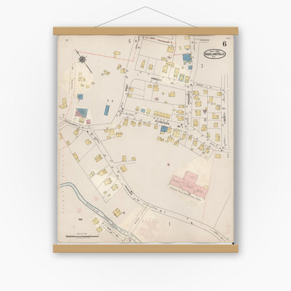 Old map wall art mockup — magnetic wood frame on white wall — Sanborn Fire Insurance Map from Highland Falls, Orange County, New York (1937), Sheet #0006