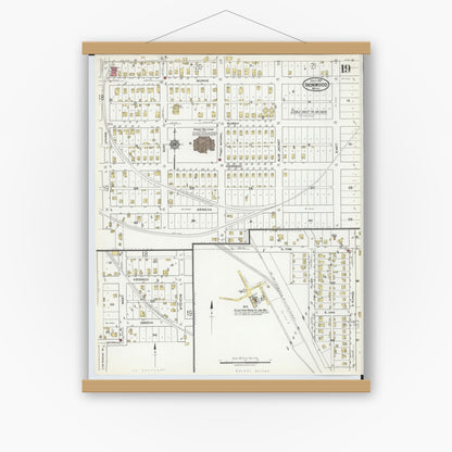Old map wall art mockup — magnetic wood frame on white wall — Sanborn Fire Insurance Map from Ironwood, Gogebic County, Michigan (1921), Sheet #0019