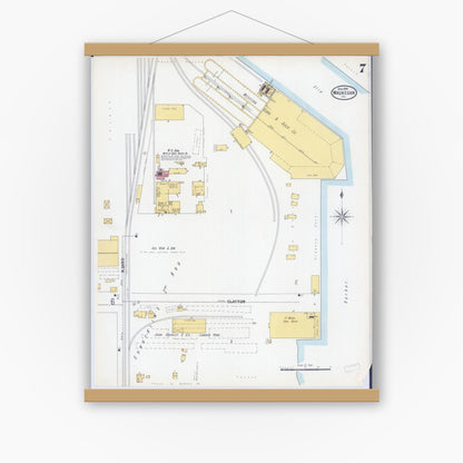 Old map wall art mockup — magnetic wood frame on white wall — Sanborn Fire Insurance Map from Waukegan, Lake County, Illinois (1900), Sheet #0007