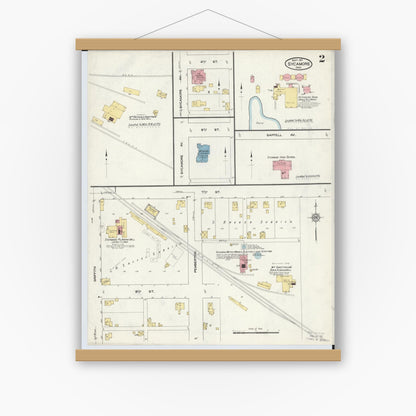 Old map wall art mockup — magnetic wood frame on white wall — Sanborn Fire Insurance Map from Sycamore, Wyandot County, Ohio (1911), Sheet #0002