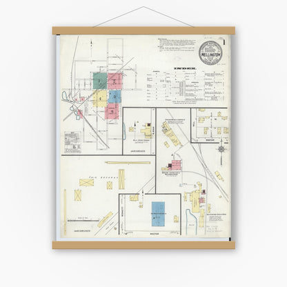 Old map wall art mockup — magnetic wood frame on white wall — Sanborn Fire Insurance Map from Wellington, Lorain County, Ohio (1911) - Complete Map Set