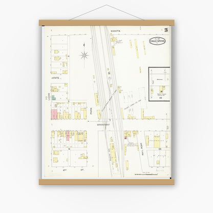 Old map wall art mockup — magnetic wood frame on white wall — Sanborn Fire Insurance Map from Eagle Grove, Wright County, Iowa (1893), Sheet #0003