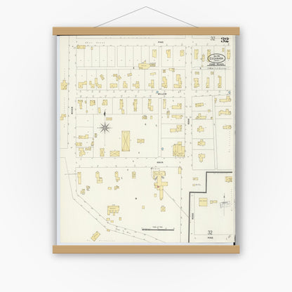 Old map wall art mockup — magnetic wood frame on white wall — Sanborn Fire Insurance Map from Escanaba, Delta County, Michigan (1906), Sheet #0032
