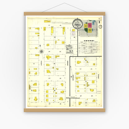 Old map wall art mockup — magnetic wood frame on white wall — Sanborn Fire Insurance Map from Amarillo, Potter County, Texas (1902), Sheet #0001